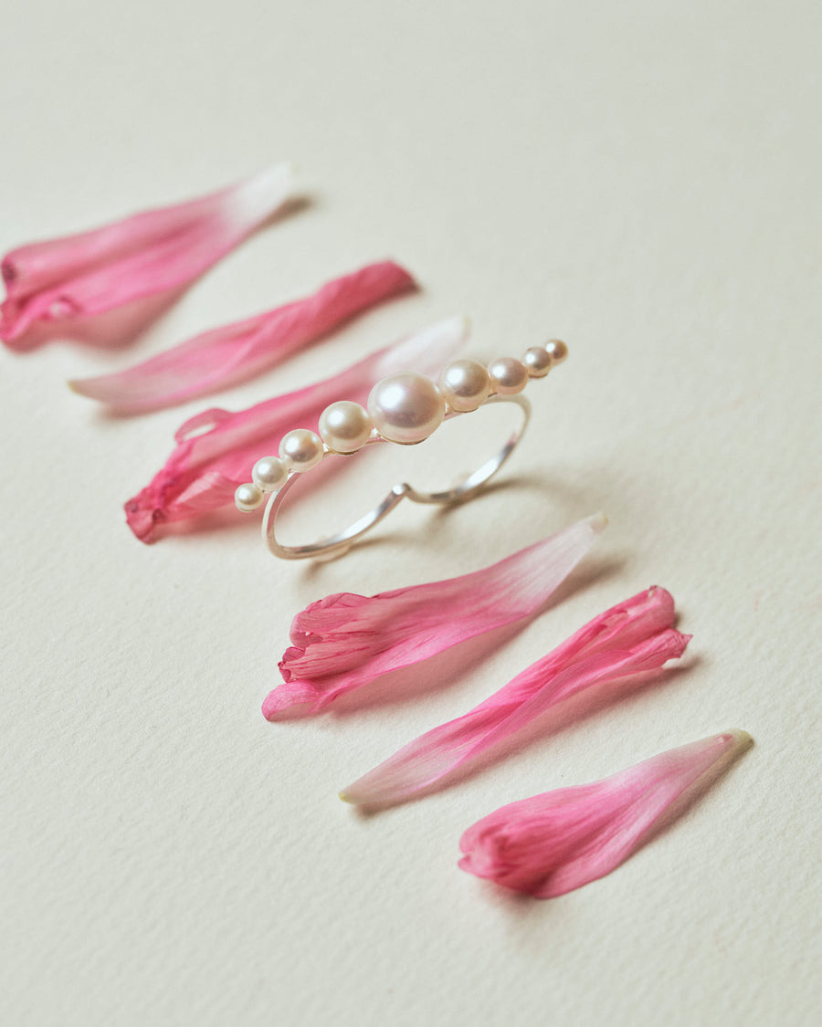 (パール/ silver ) waving pearl double finger ring