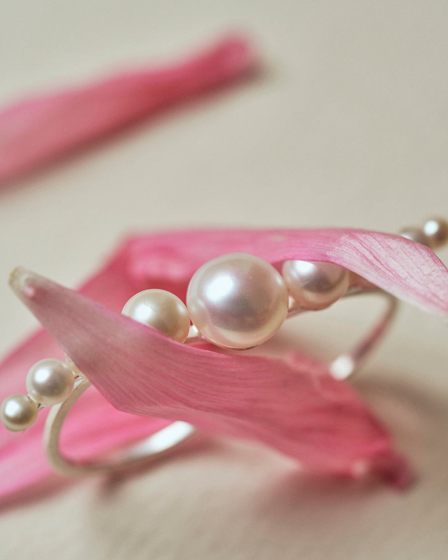 (パール/ silver ) waving pearl double finger ring