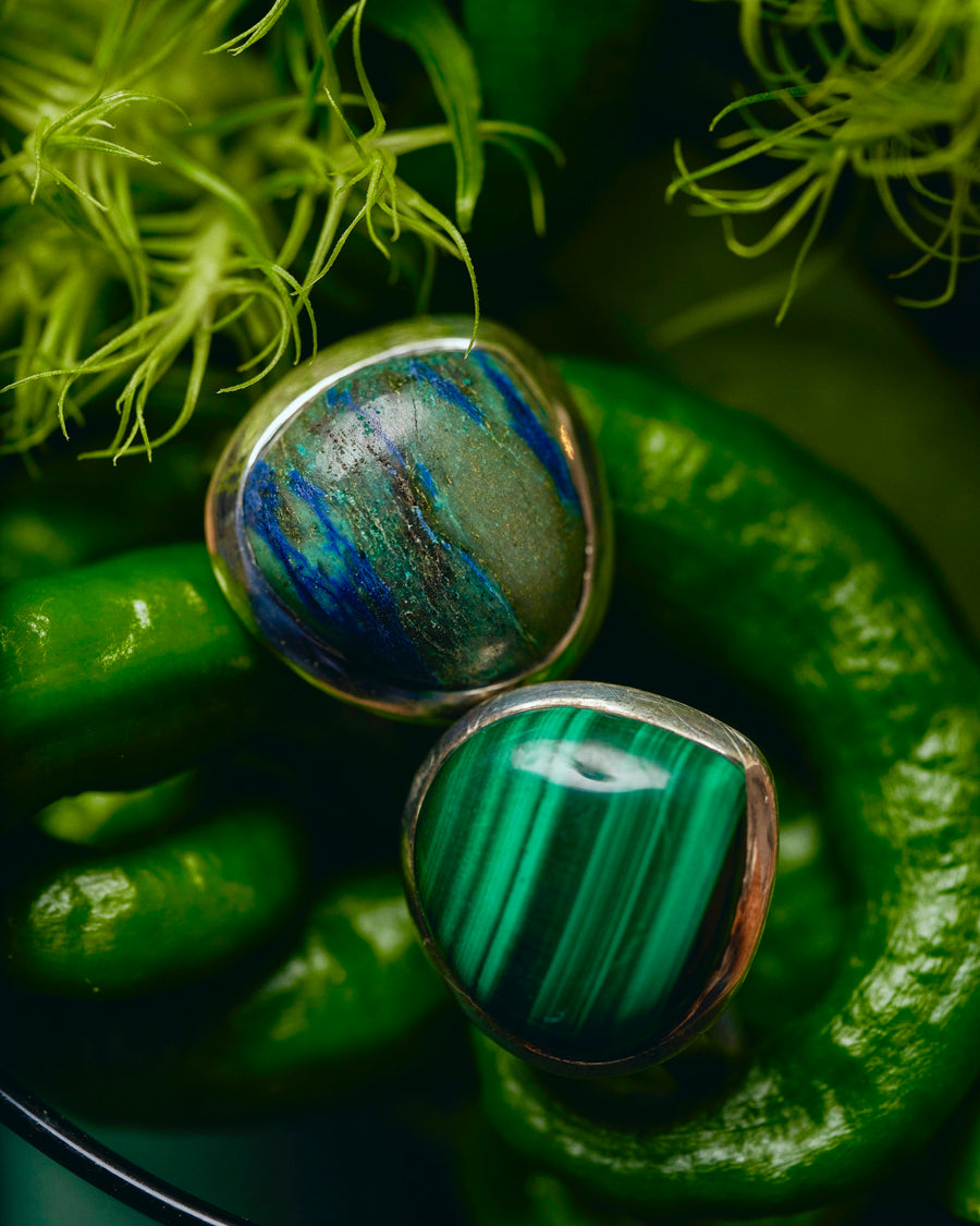 (Malachite/silver) big plump ring