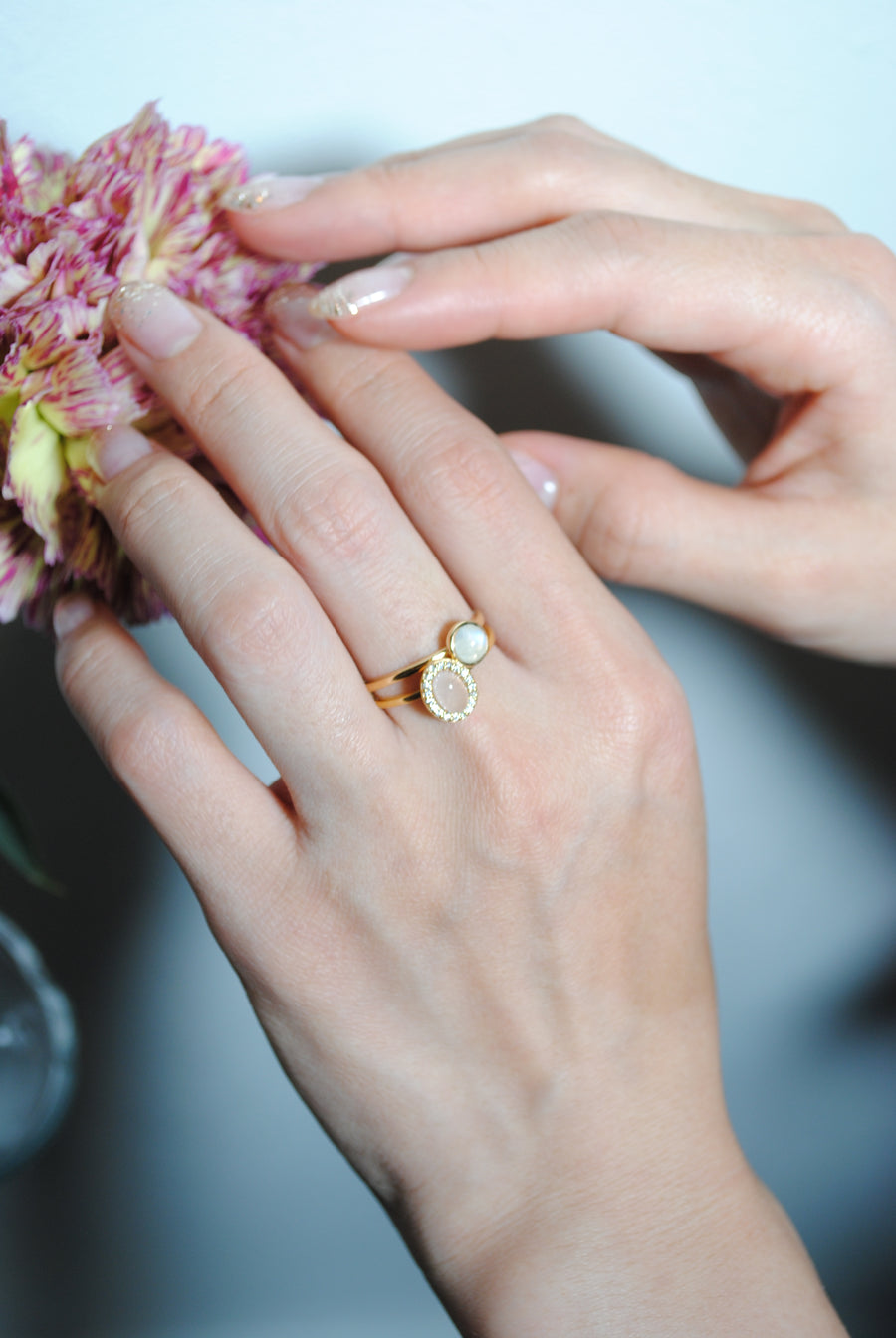 (ローズクオーツ/gold) hemisphere bril oval ring