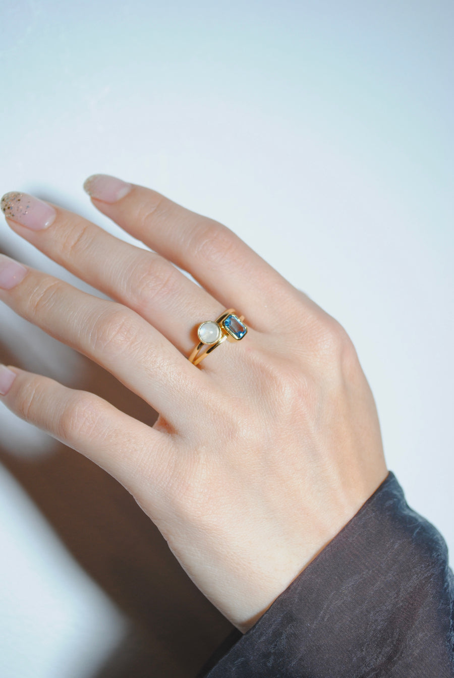 (レインボームーンストーン/gold) hemisphere basic circle ring