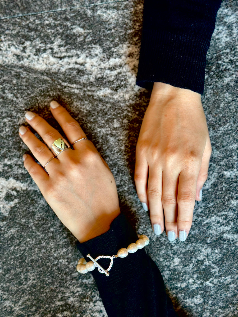 (Lemon chrysoprase/silver) long heart rough ring