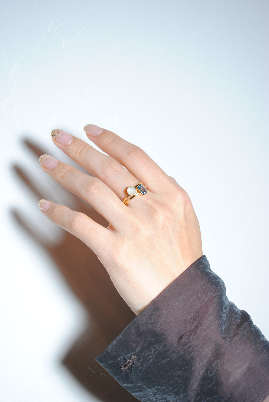 (レインボームーンストーン/gold) hemisphere basic circle ring