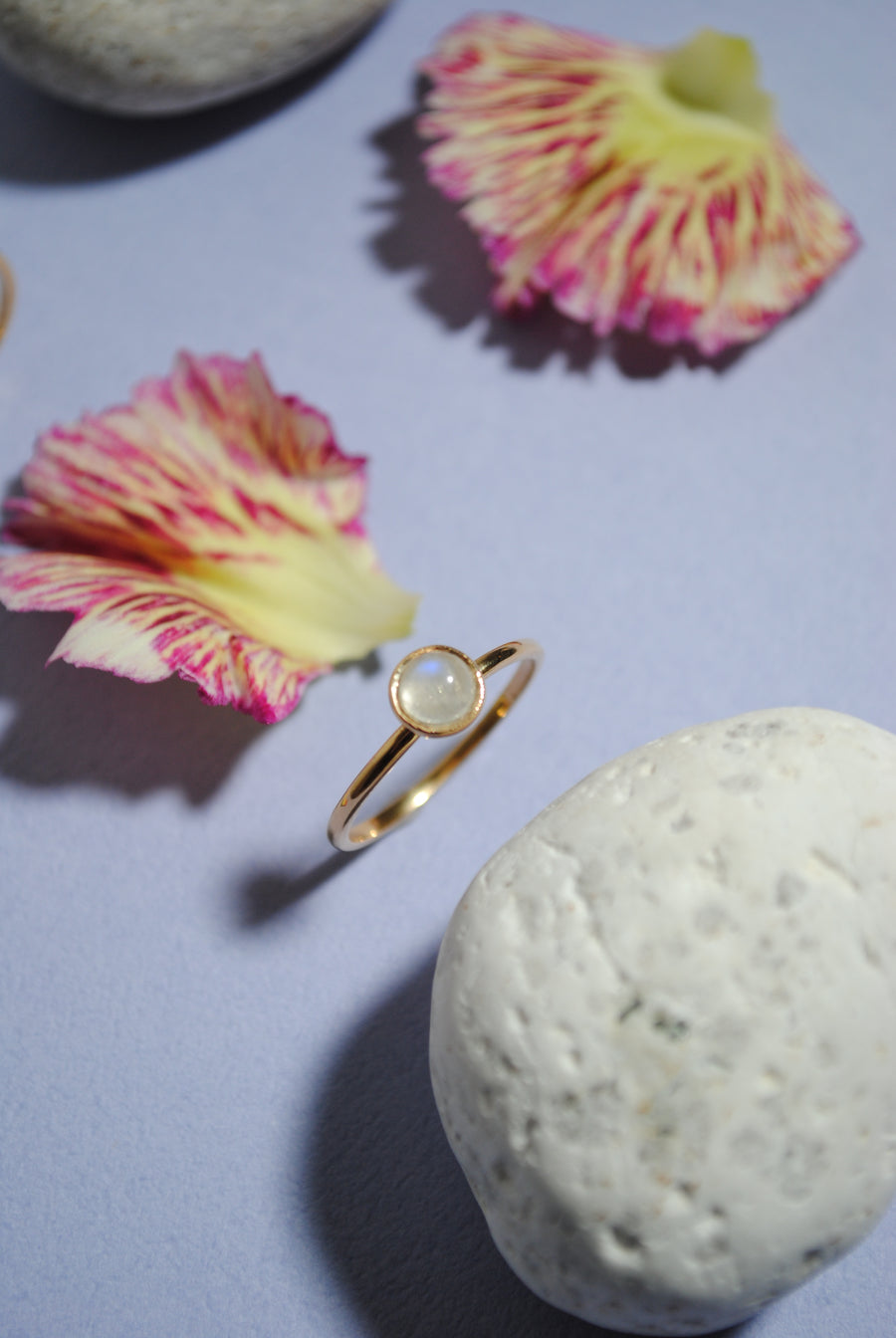 (レインボームーンストーン/gold) hemisphere basic circle ring