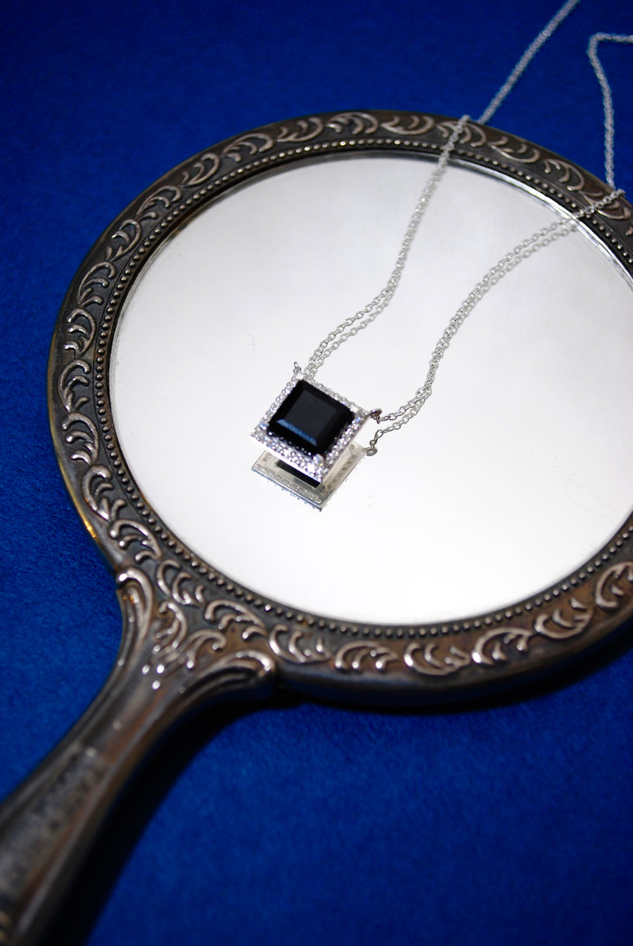 (ブラックオニキス/silver) frame pave necklace