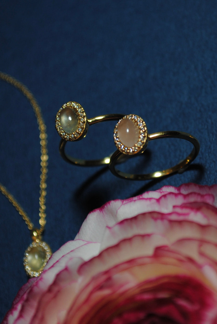 (ローズクオーツ/gold) hemisphere bril oval ring