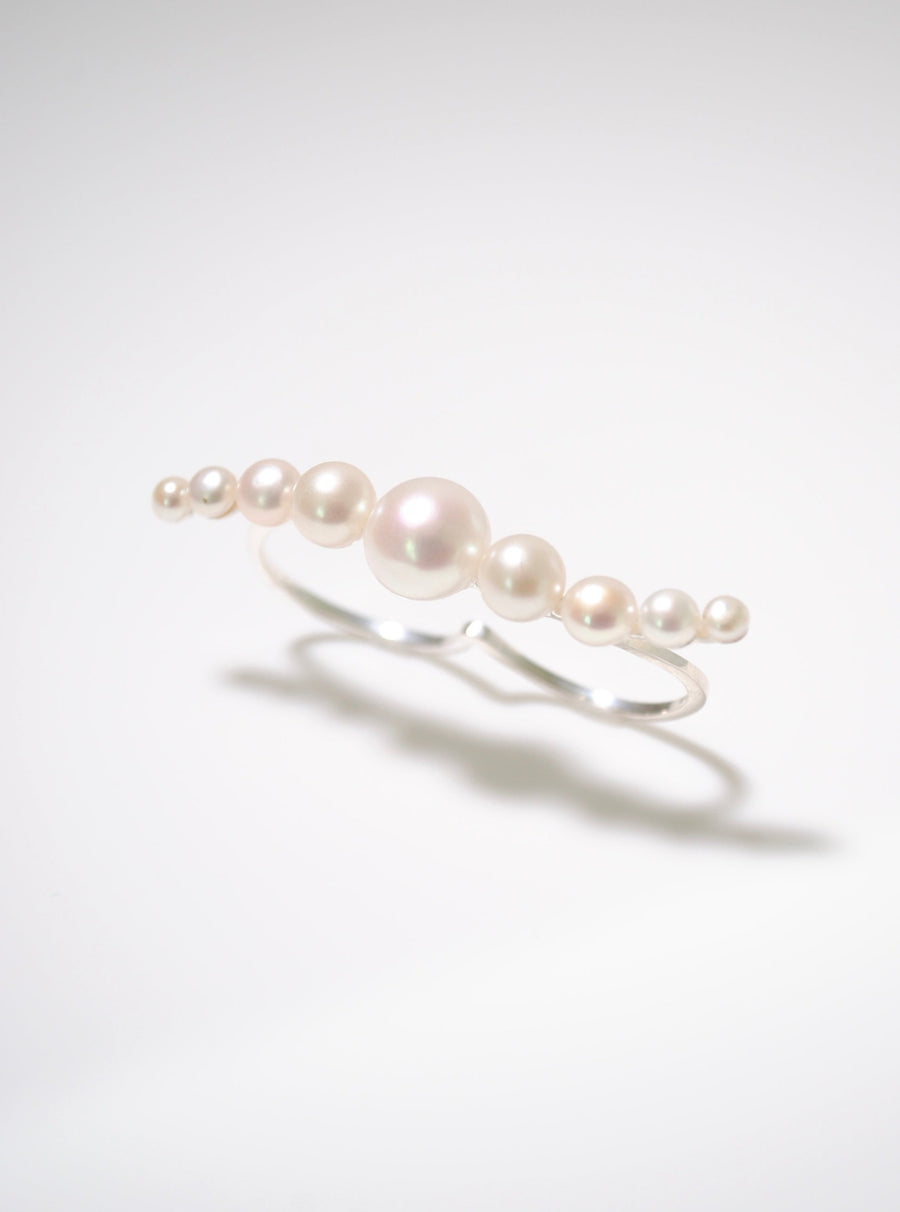 (パール/ silver ) waving pearl double finger ring