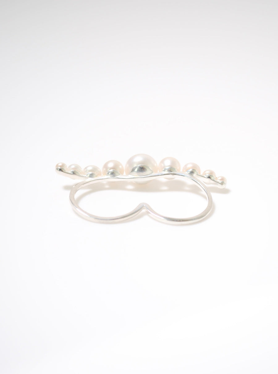 (パール/ silver ) waving pearl double finger ring