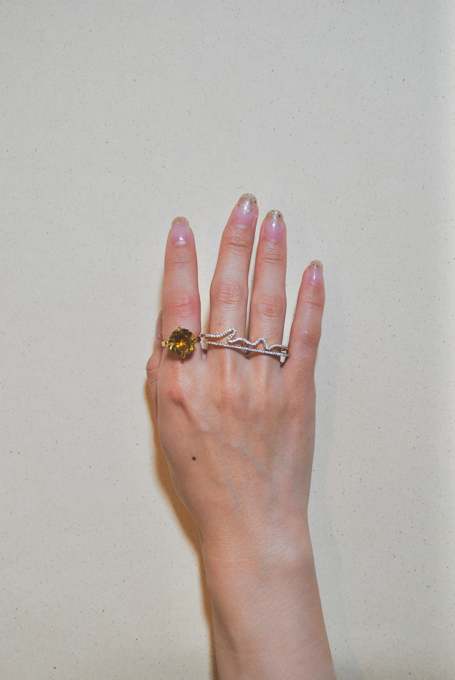 (モアサナイト/gold）handwritten double finger ring