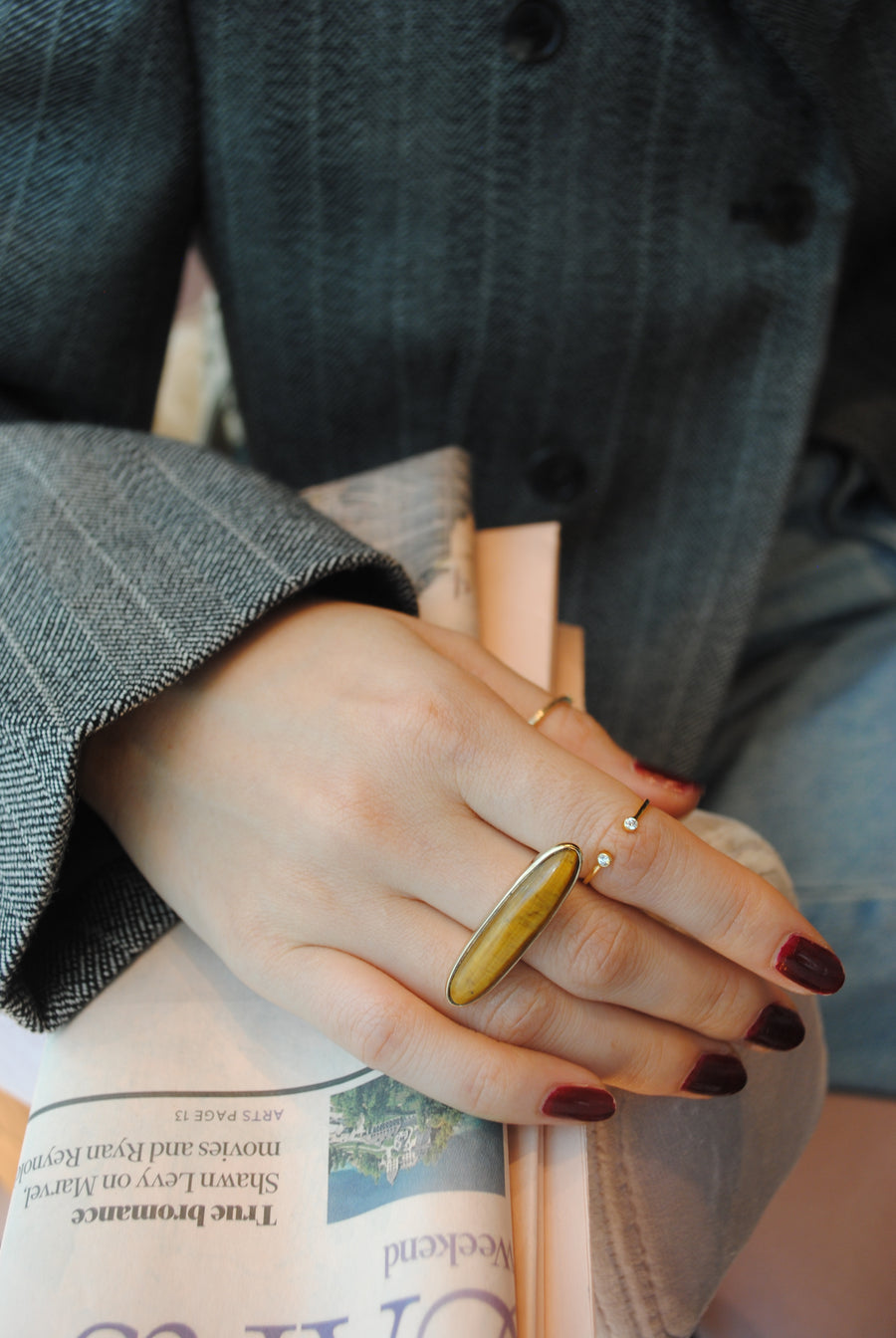 (タイガーアイ/GOLD)volume baguette ring