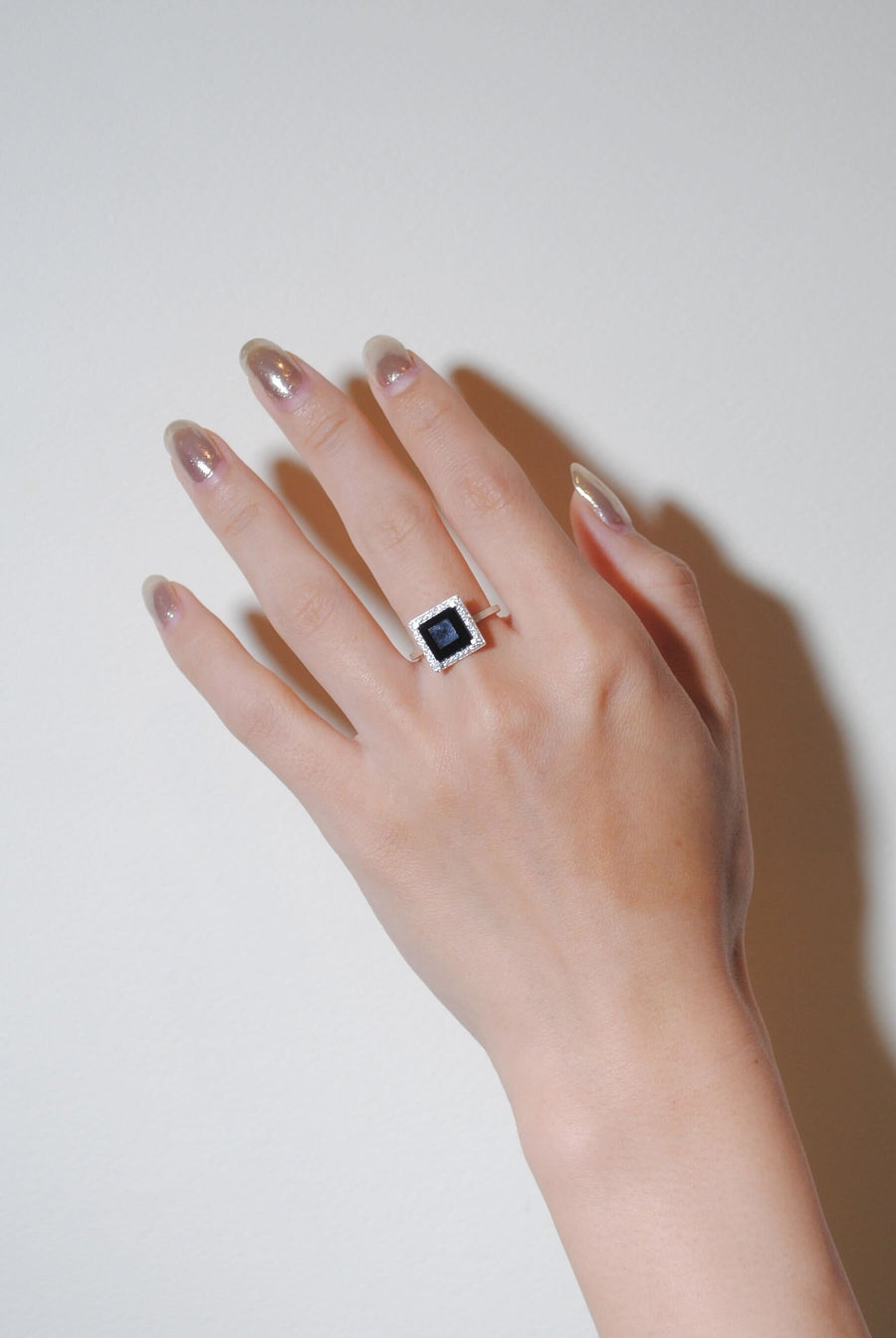 (ブラックオニキス/silver) frame pave ring