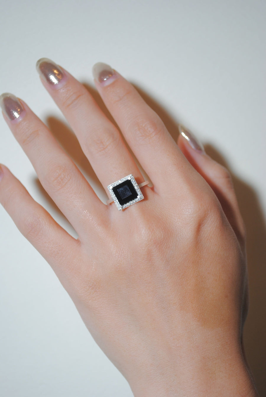 (ブラックオニキス/silver) frame pave ring