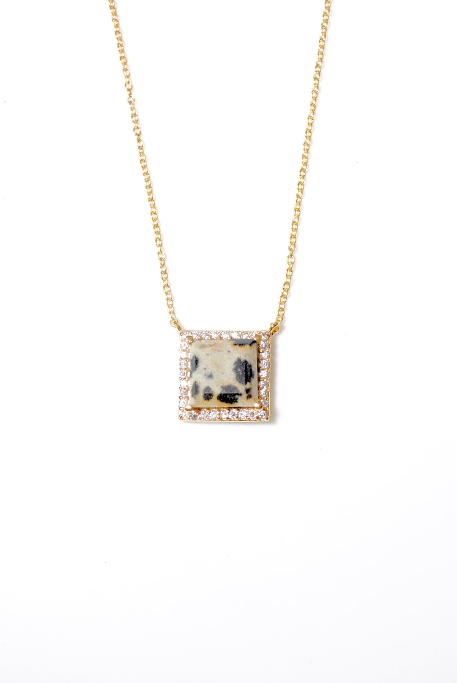 (ダルメシアンジャスパー/gold) frame pave necklace