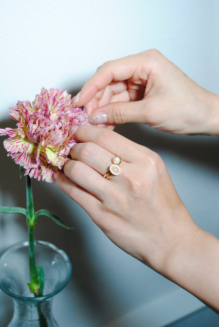 (ローズクオーツ/gold) hemisphere bril oval ring