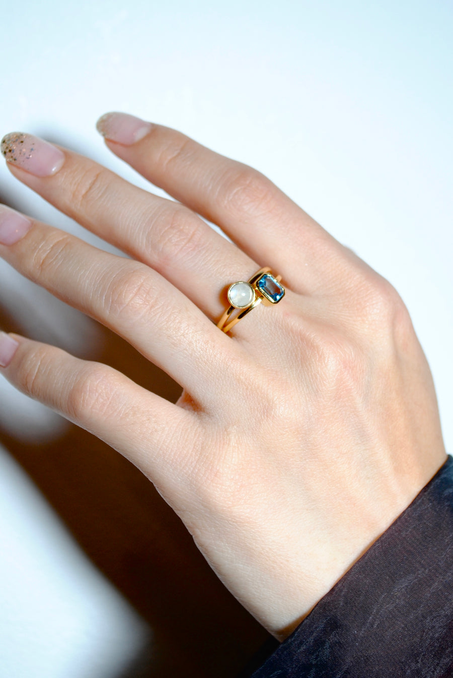 (レインボームーンストーン/gold) hemisphere basic circle ring