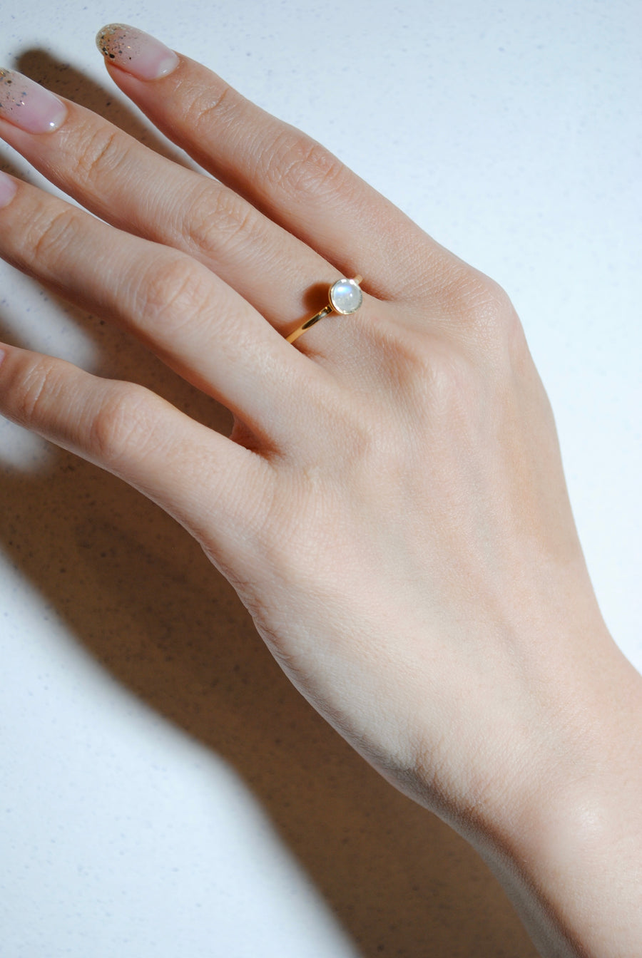 (レインボームーンストーン/gold) hemisphere basic circle ring