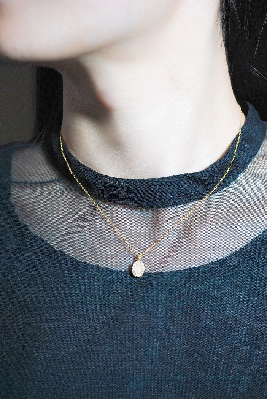 【2way】(ローズクオーツ/gold) hemisphere bril oval necklace