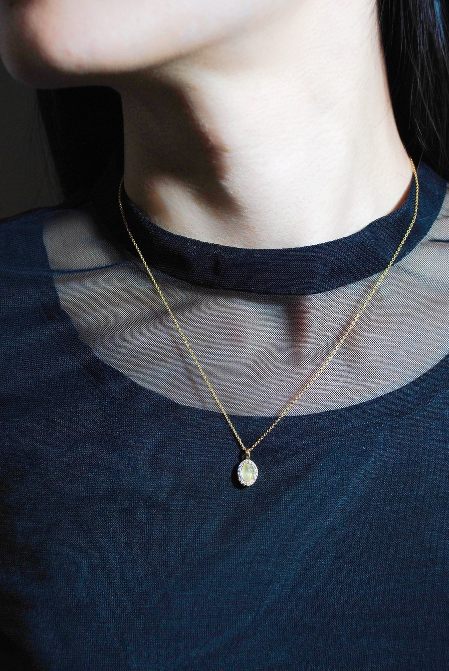 【2way】(プレナイト/gold) hemisphere bril oval necklace