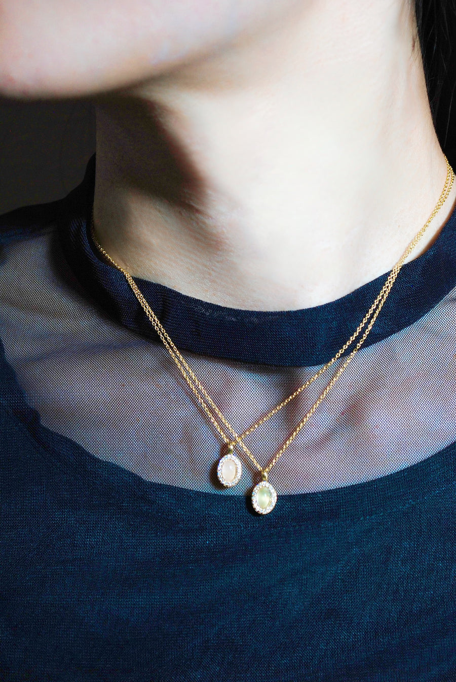 【2way】(ローズクオーツ/gold) hemisphere bril oval necklace