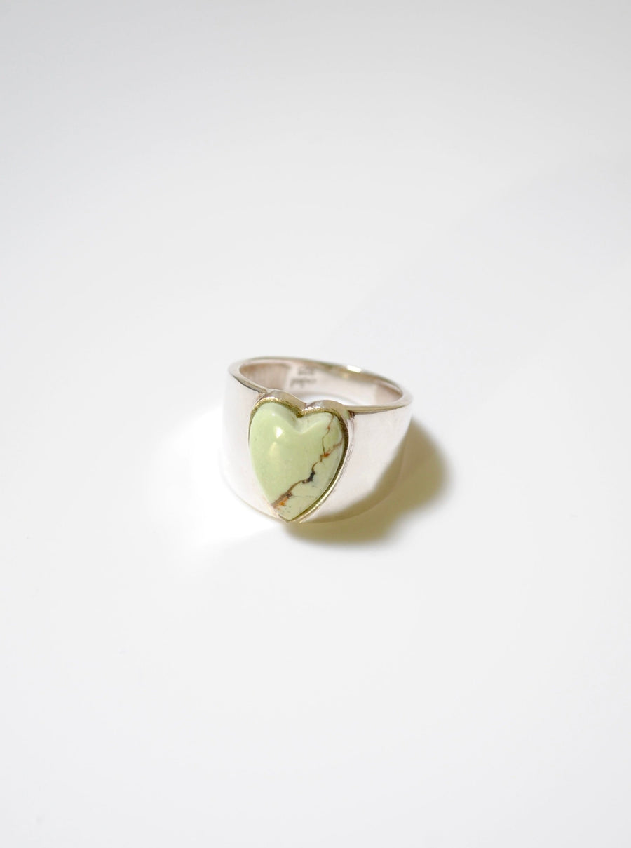 (Lemon chrysoprase/silver) long heart rough ring