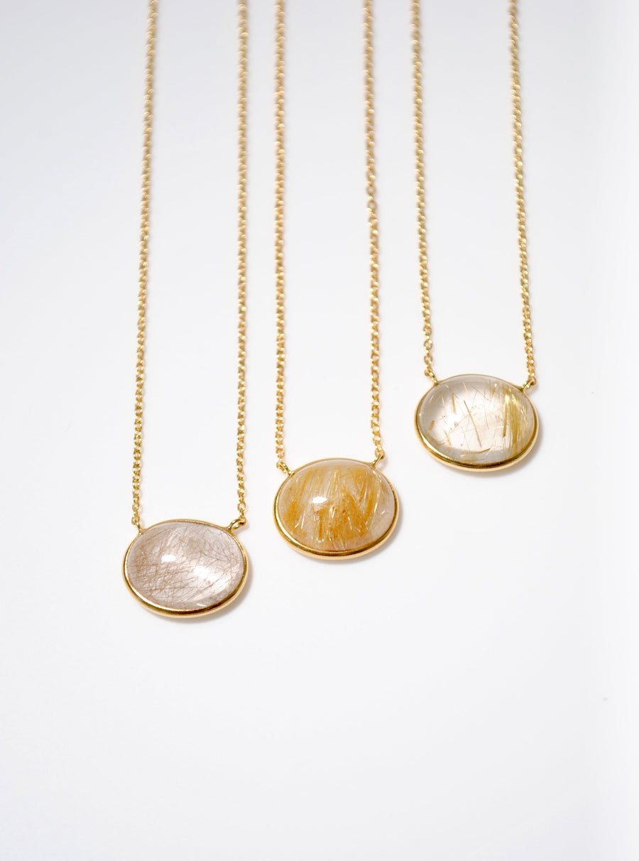 (ゴールデンルチルクオーツ/gold) oval flower CAB  necklace