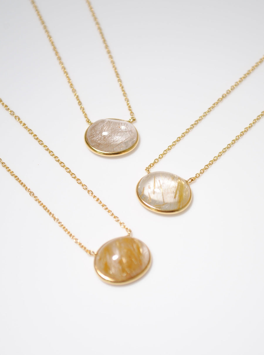 (ゴールデンルチルクオーツ/gold) oval flower CAB  necklace