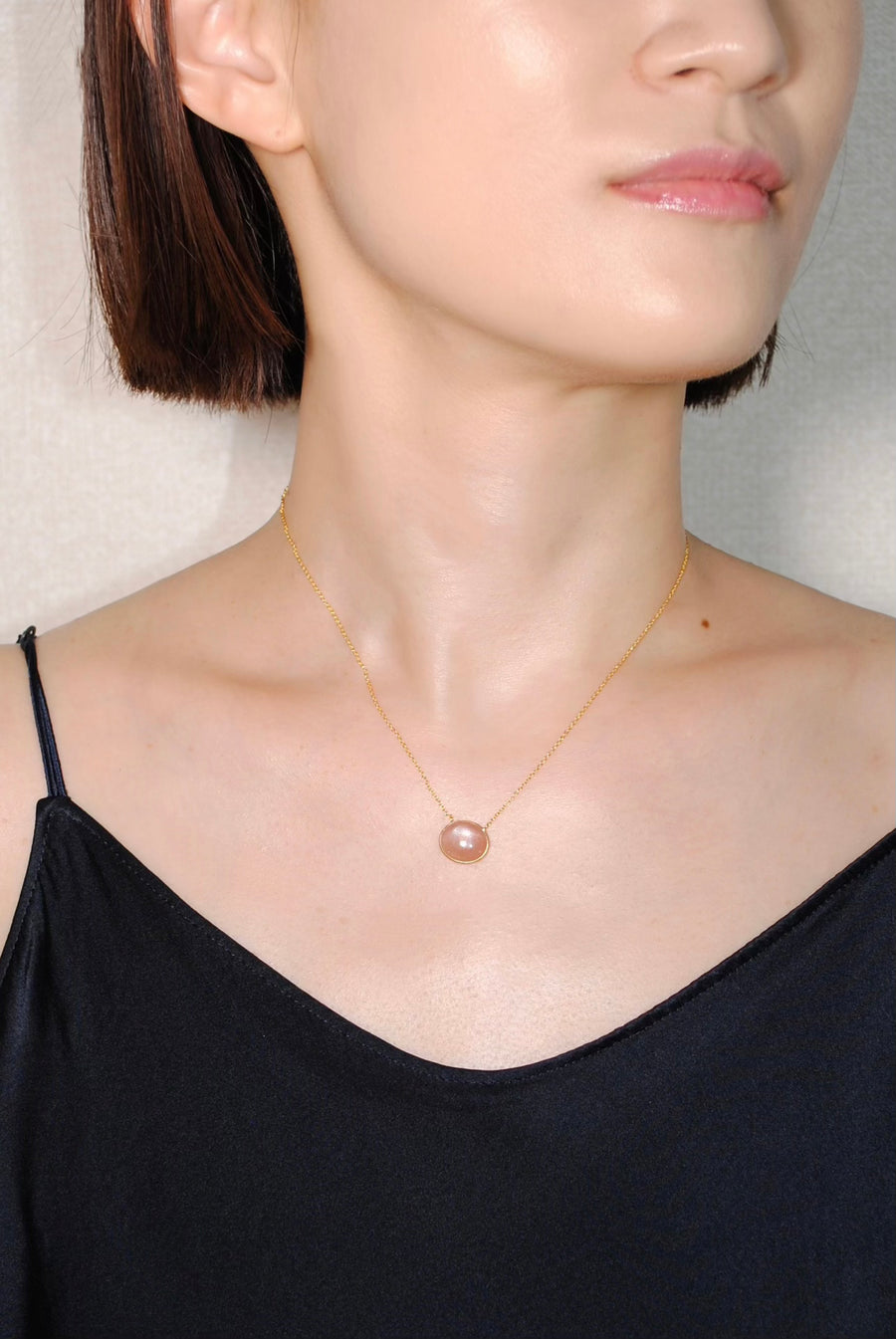 (ピーチムーンストーン/gold) oval flower CAB  necklace