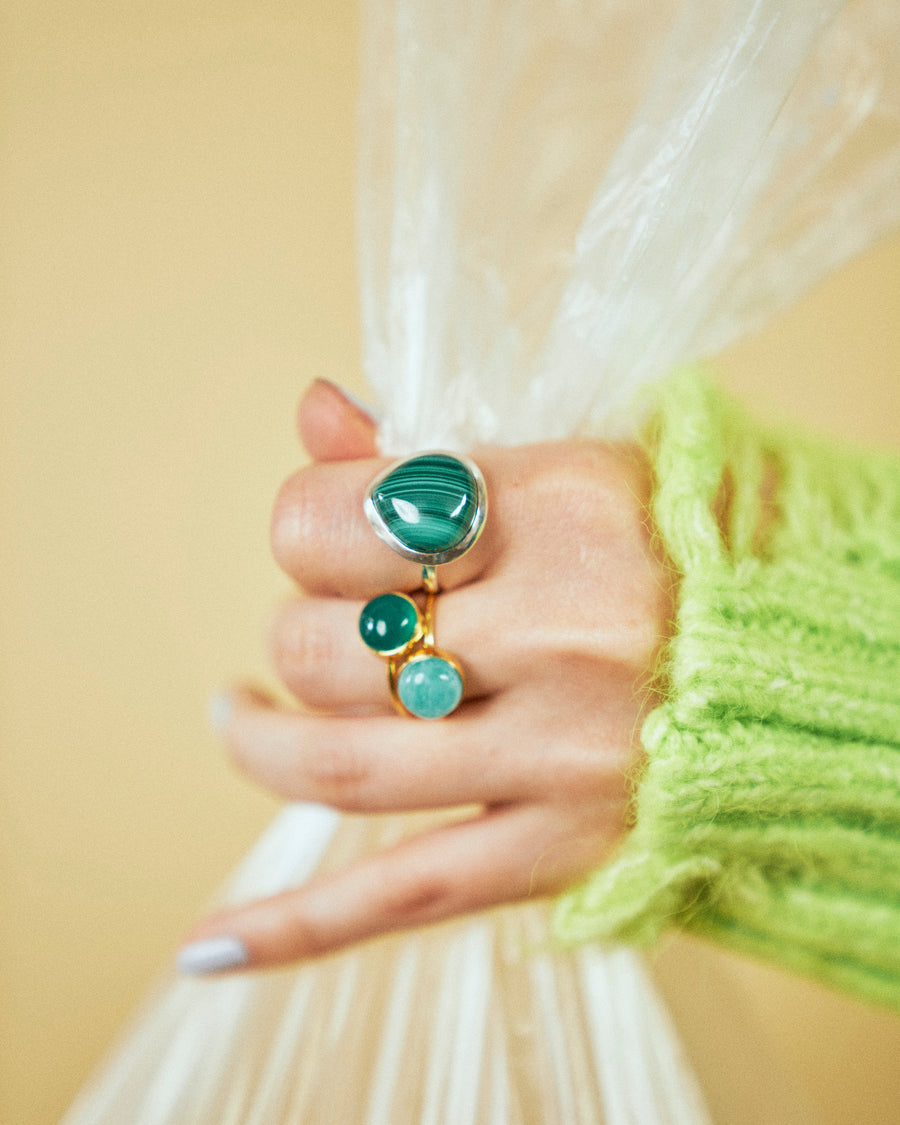 (Malachite/silver) big plump ring