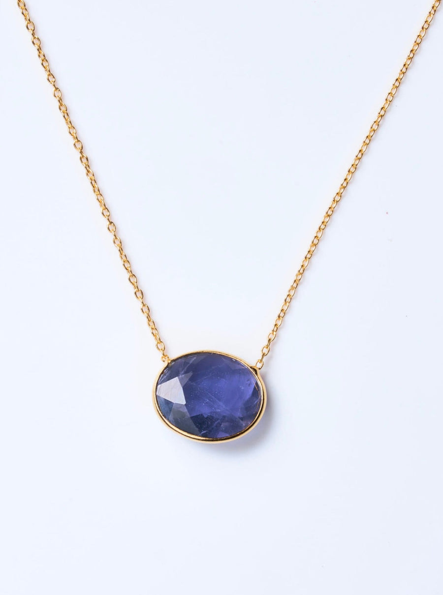 (Iolite/gold) oval flower necklace